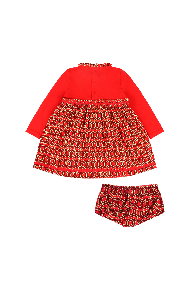 Baby Long Sleeve Ruffle Trim Dress and Bloomer Set, Alternate, color, Red Multicolor