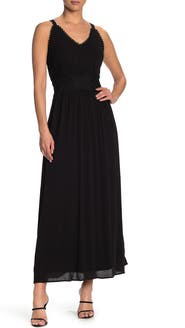 Nina Leonard Sleeveless Lace Trim Maxi Dress