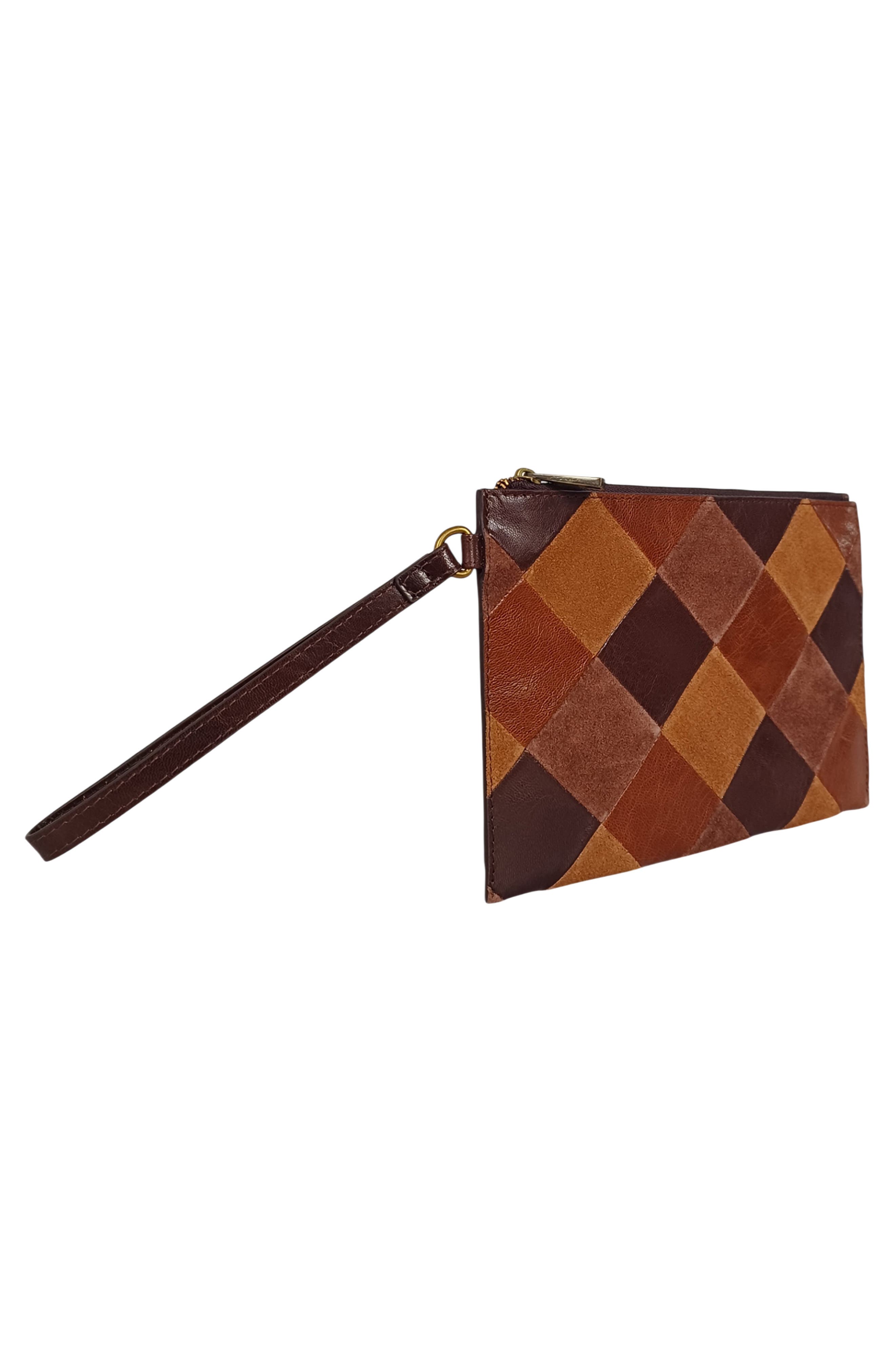 Patchwork Leather Clutch, Alternate, color, BROWN MULTI