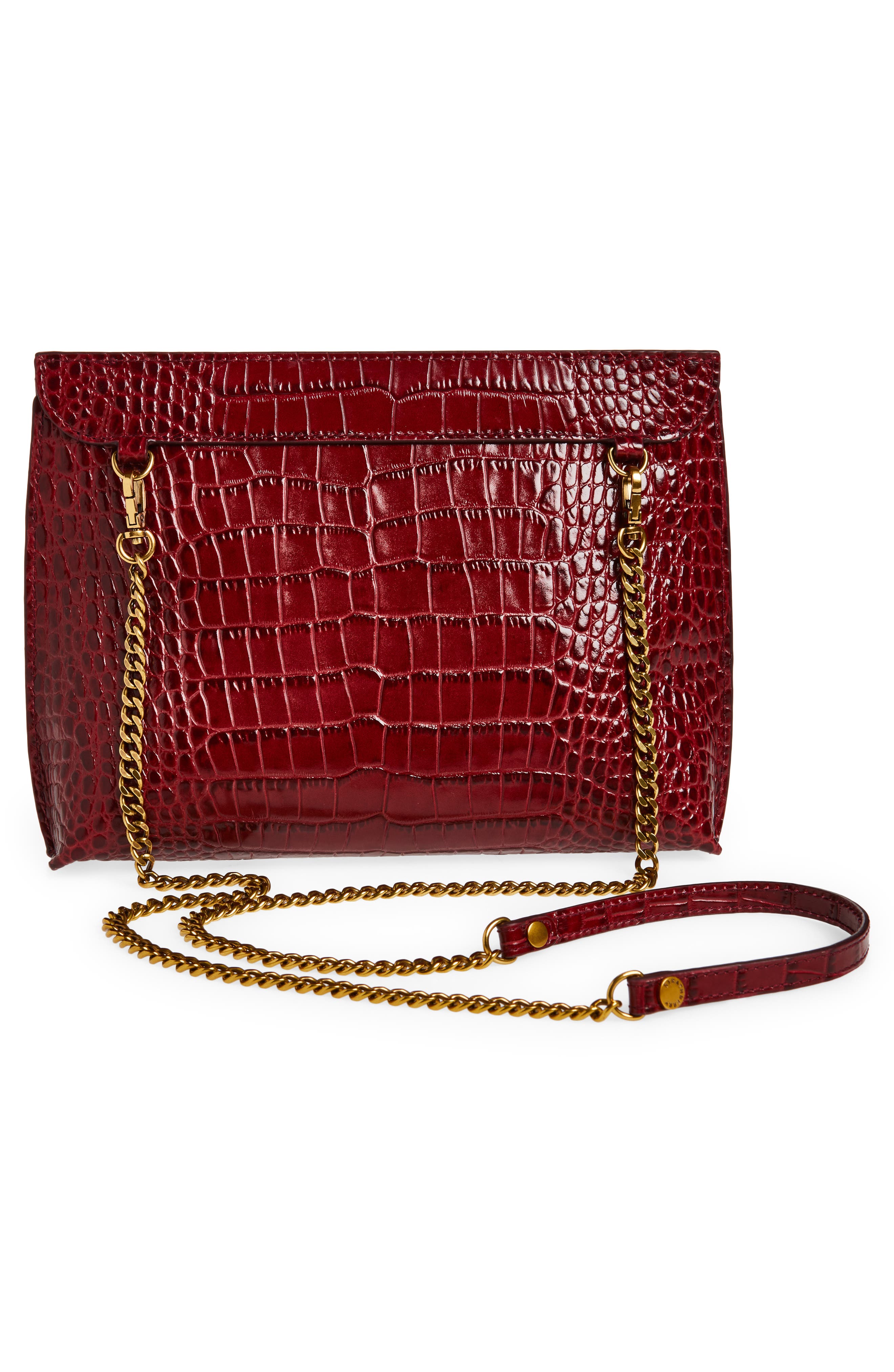 Strathberry Stylist Croc Embossed Leather Clutch, Alternate, color, Oxblood
