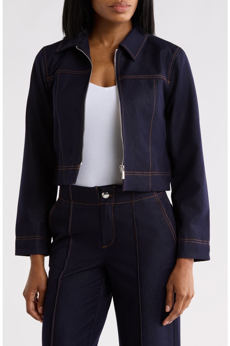 Denim Cropped Jacket, Main, color, DARK WASH