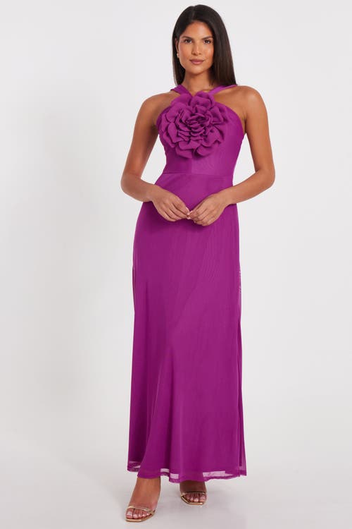 QUIZ QUIZ HALTER MESH MAXI DRESS WITH 3D FLOWER