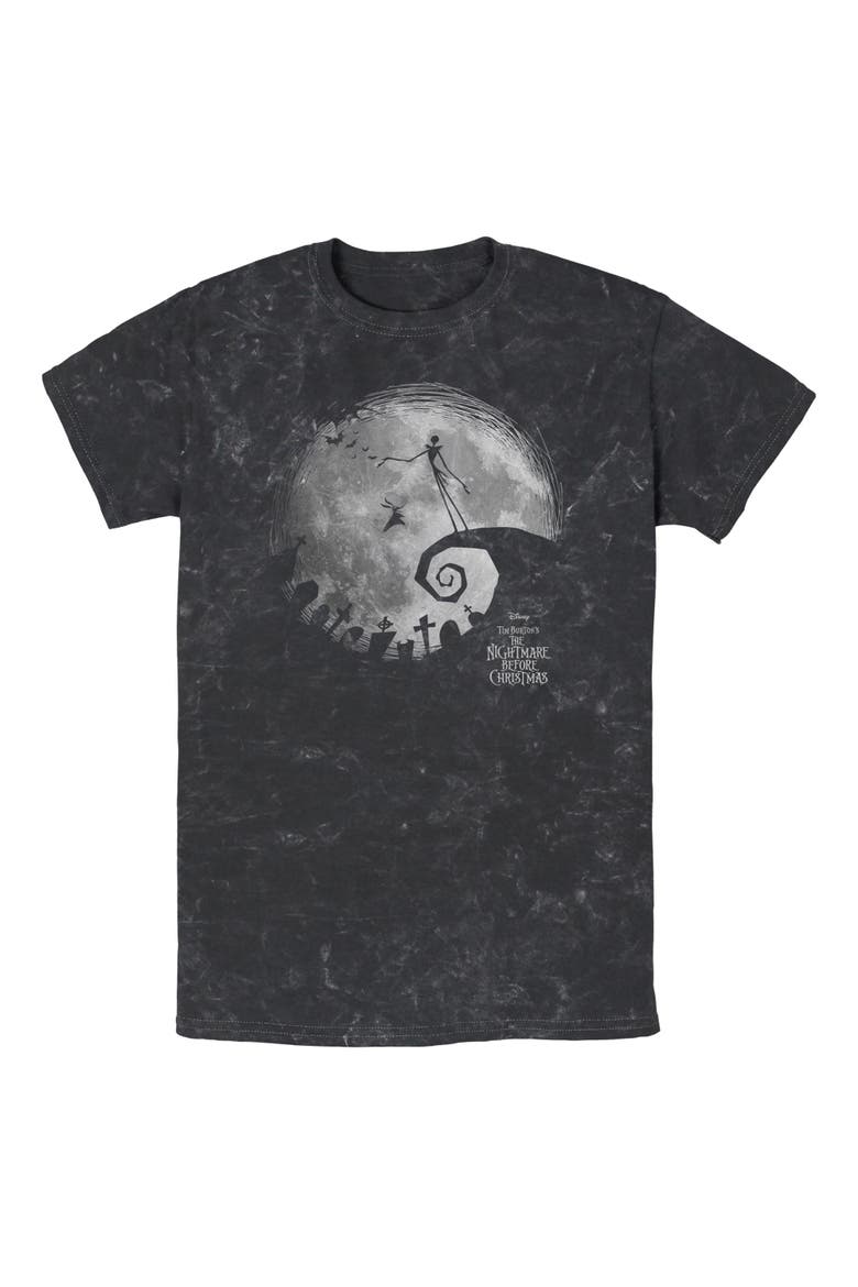 Mens The Nightmare Before Christmas Black and White Moon Scene T Shirt, Main, color, Black