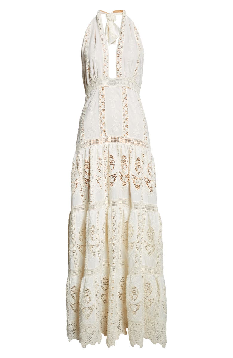 Johanna Ortiz Luz Embroidered Halter Maxi Dress, Alternate, color, Ecru