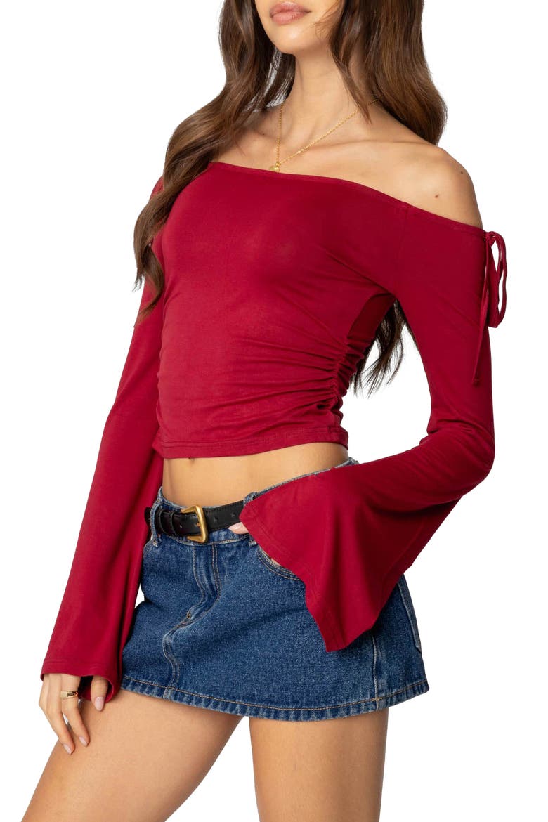 Keaghan Off the Shoulder Bell Sleeve Top, Alternate, color, BURGUNDY