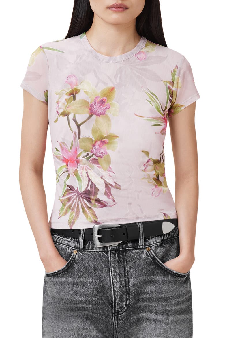 Ellie Floral Mesh T-Shirt, Main, color, ADENA SOFT PINK