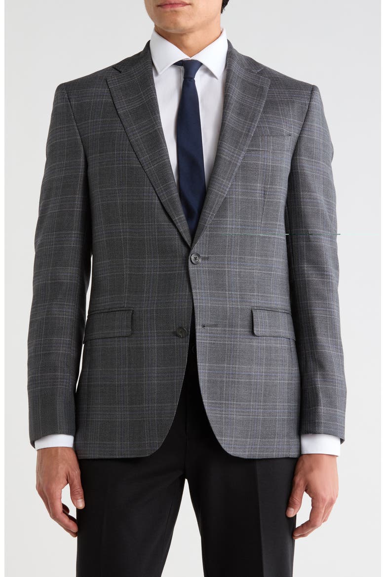 Elex Plaid Wool Sport Coat, Main, color, CHARCOAL