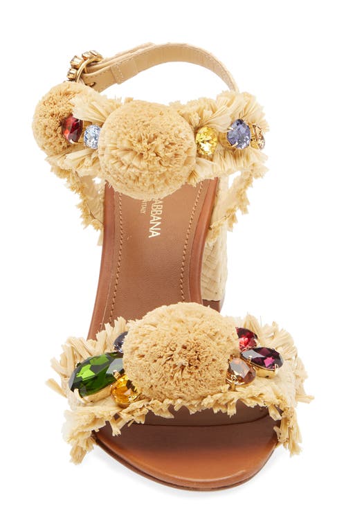 Dolce & Gabbana Embroidered Sandal With Fringes In Sand