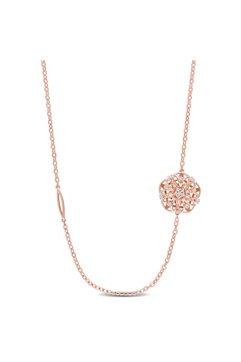 Diamond Station Floral Necklace 18k Rose Gold, Main, color, Rose Gold