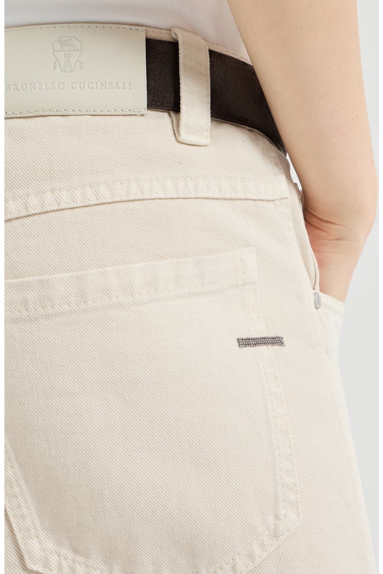 Dyed denim five-pocket straight trousers with shiny bartack, Alternate, color, Milk