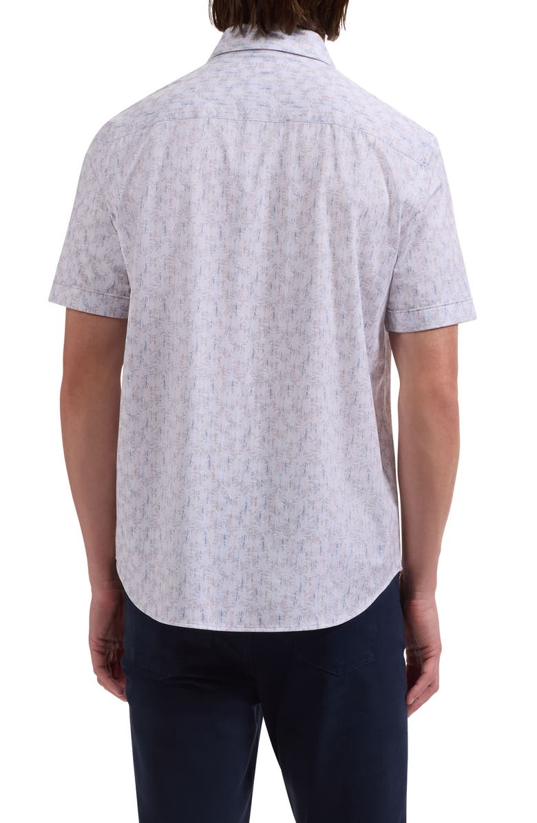 Bugatchi Miles OoohCotton<sup>®</sup> Sketched Guitar Print Short Sleeve Button-Up Shirt, Alternate, color, Sand