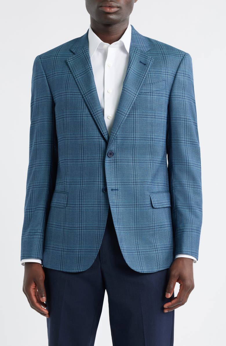 Emporio Armani G Line Windowpane Check Wool Sport Coat, Main, color, Teal