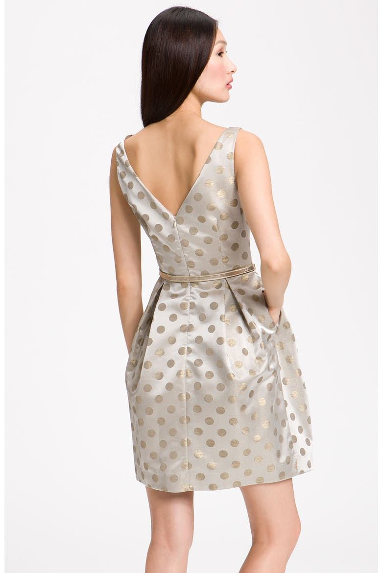 Belted Satin Dress, Alternate, color, DOT