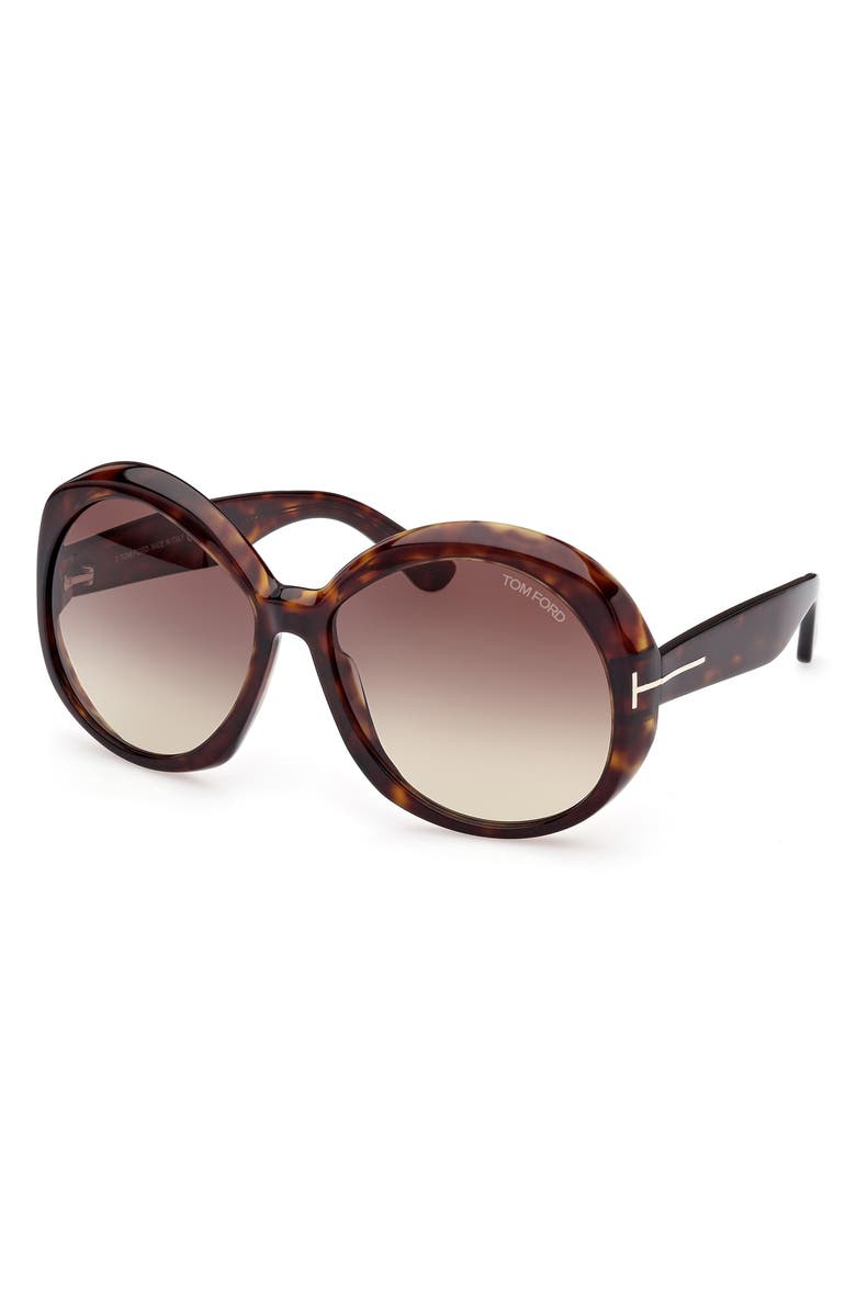 TOM FORD 62mm Gradient Oversize Round Sunglasses, Alternate, color, Dark Havana/ Brown Yellow
