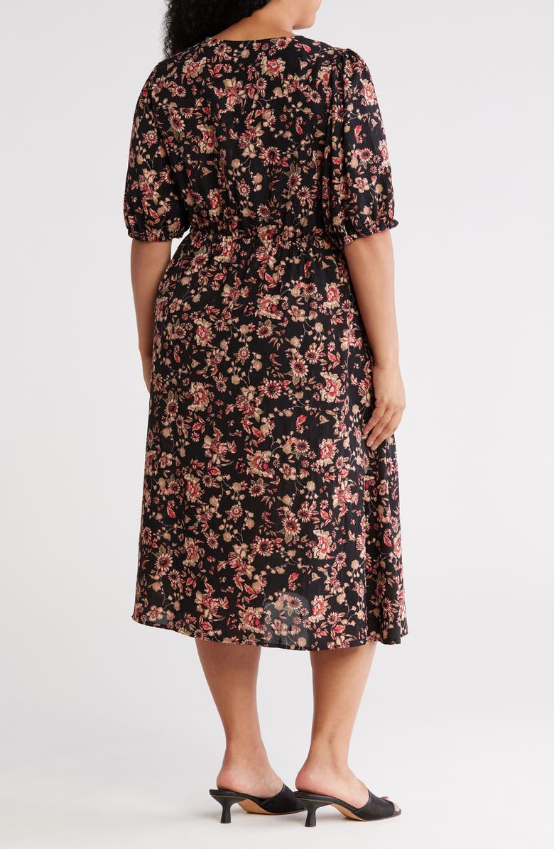 Melrose and Market Ruffle Yoke Short Sleeve Midi Dress, Alternate, color, Black- Tan Mara Floral