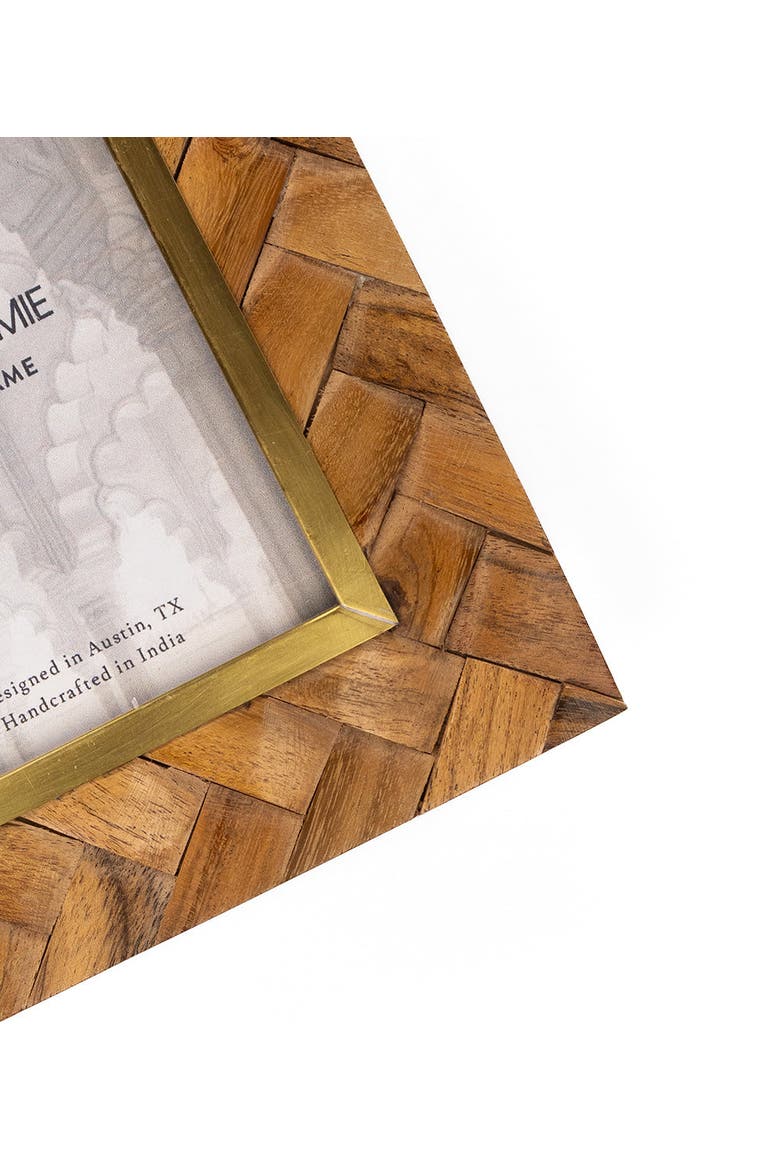 Basu Picture Frame - Carved Wood, Brass Inlay, Alternate, color, Natural Wood - 5x7