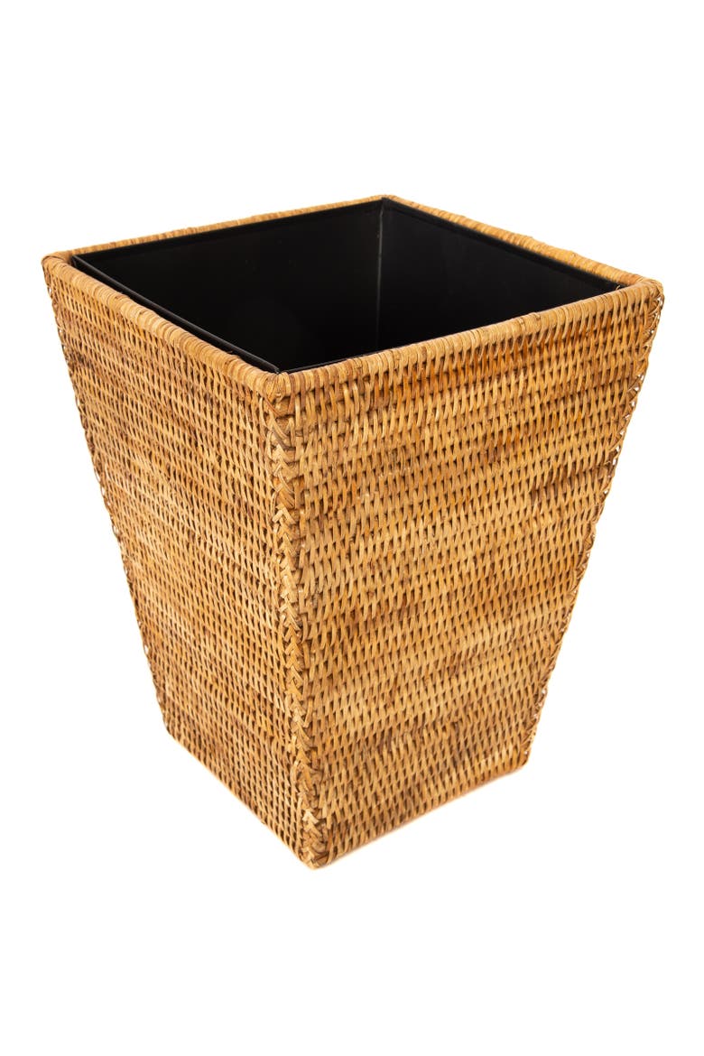 Artifacts Rattan Square Tapered Waste Basket with Metal Liner, Main, color, Honey Brown