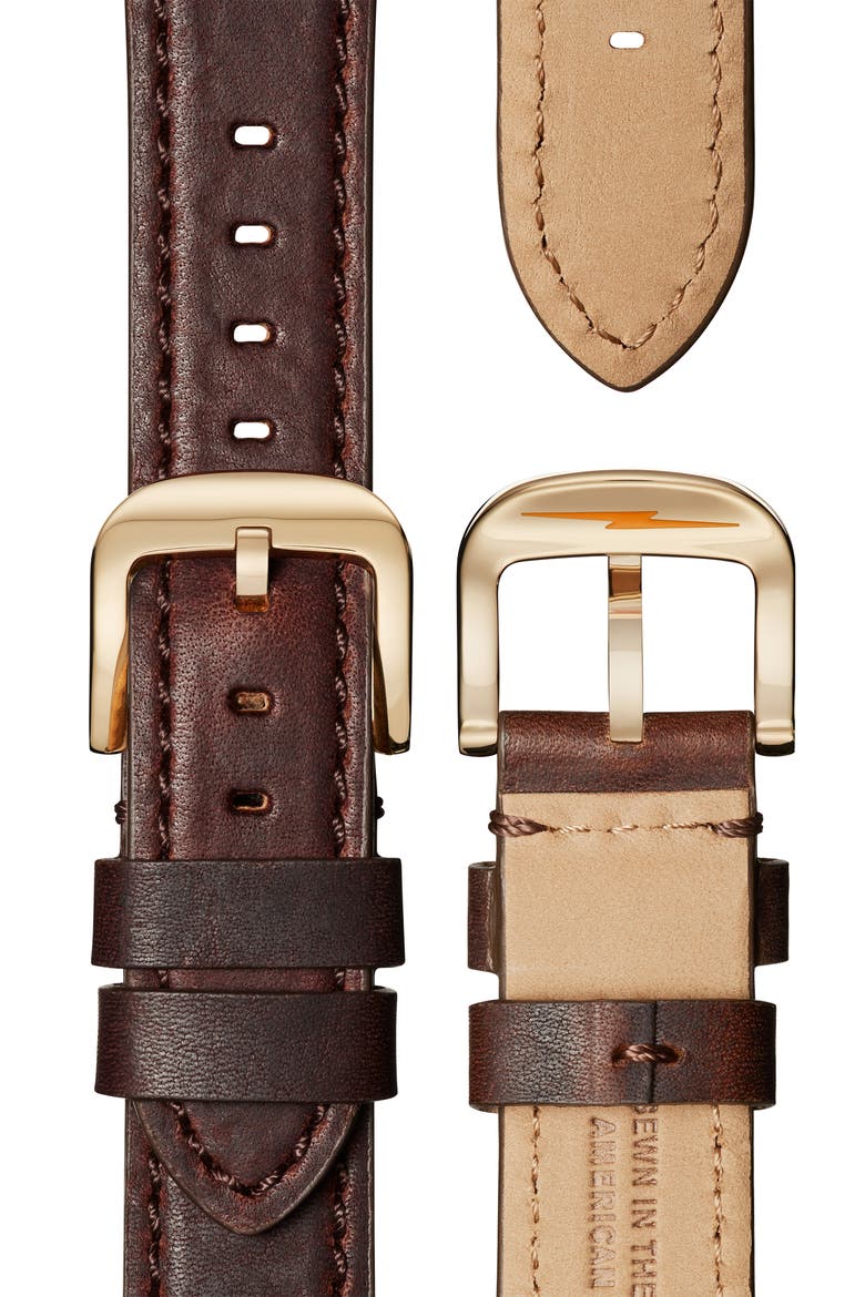 'The Runwell Chrono' Leather Strap Watch, 41mm, Alternate, color, BROWN CATTAIL/ IVORY/ GOLD