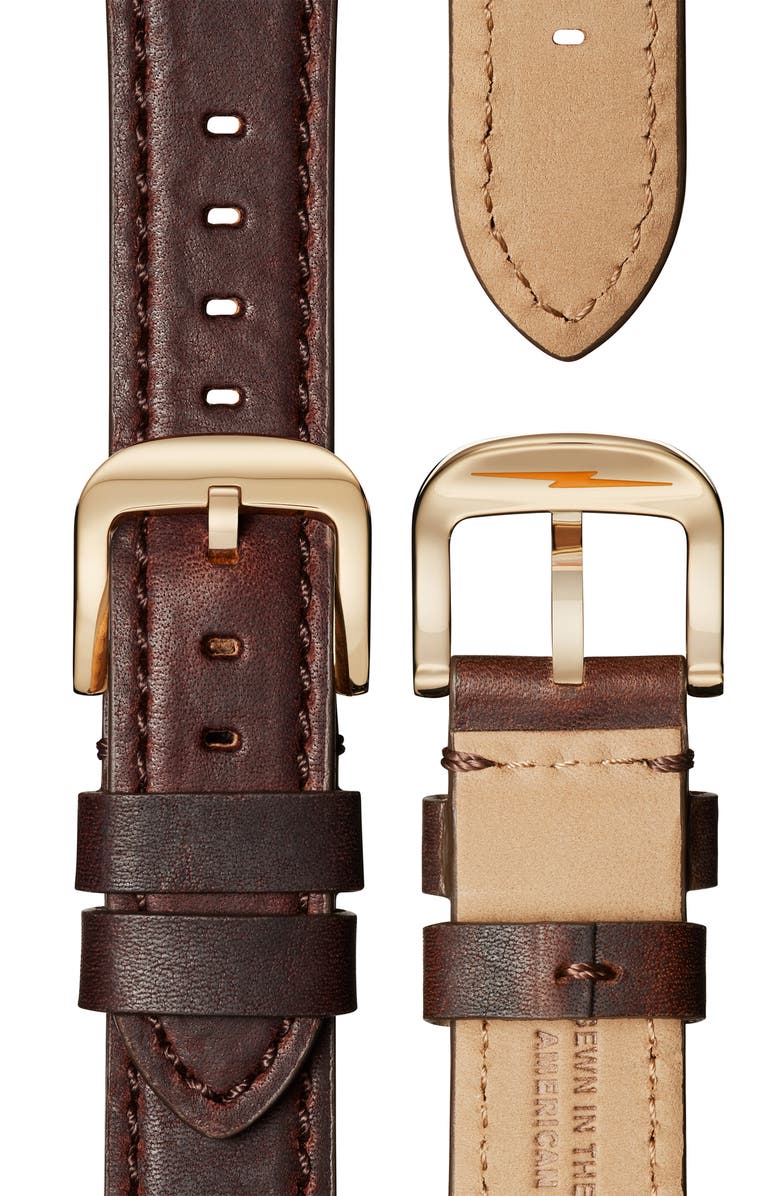 Shinola 'The Runwell Chrono' Leather Strap Watch, 41mm, Alternate, color, Brown Cattail/ Ivory/ Gold