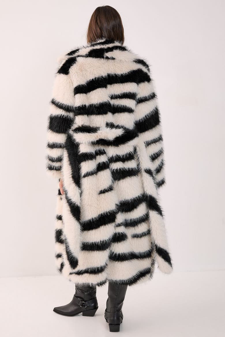 Faux Fur Collared Longline Coat, Alternate, color, Mono