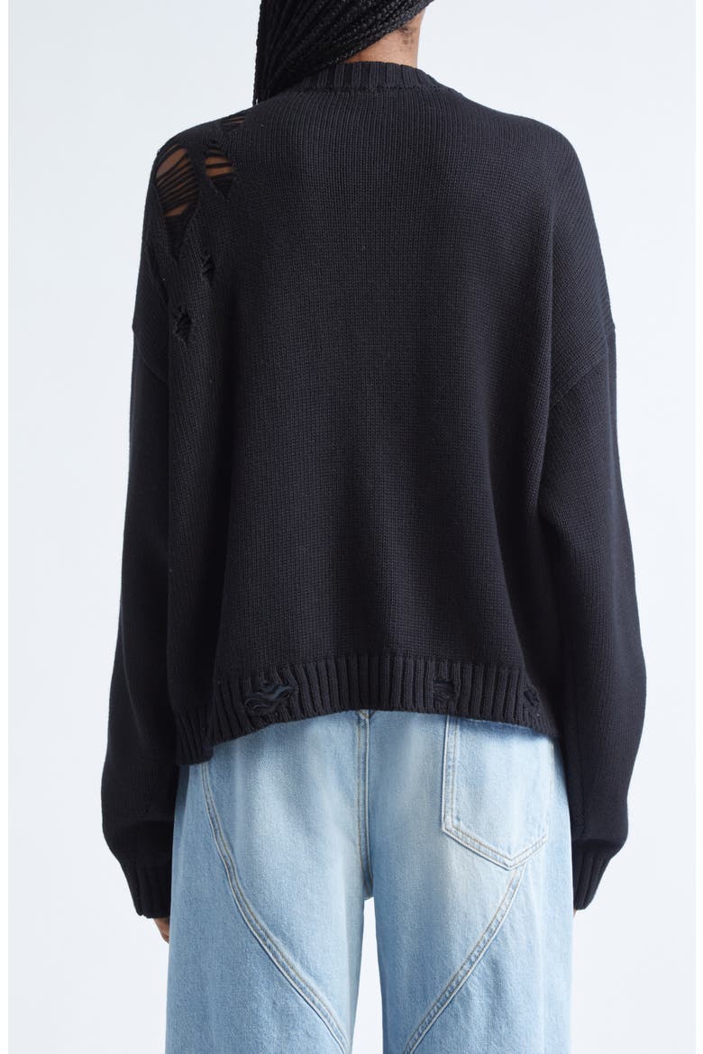 Distressed Crystal Cotton & Cashmere Cardigan, Alternate, color, BLACK