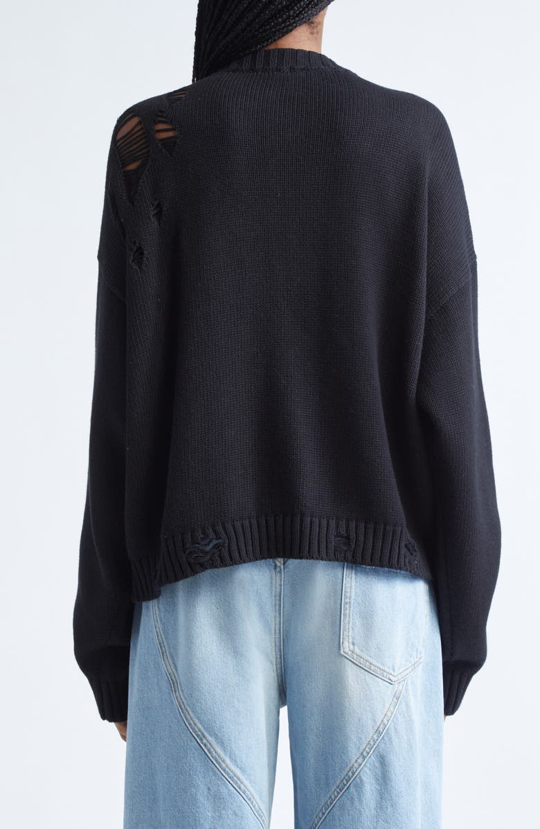 Area Distressed Crystal Cotton & Cashmere Cardigan, Alternate, color, Black