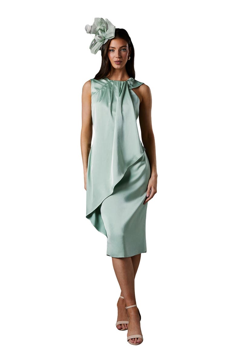 Coast Sleeveless Satin Frill Midi Dress, Main, color, Sage