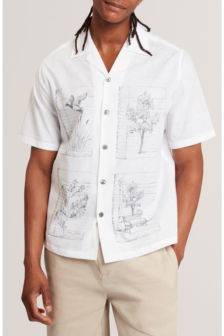 Gallagr Linen & Cotton Camp Shirt, Main, color, WHITE
