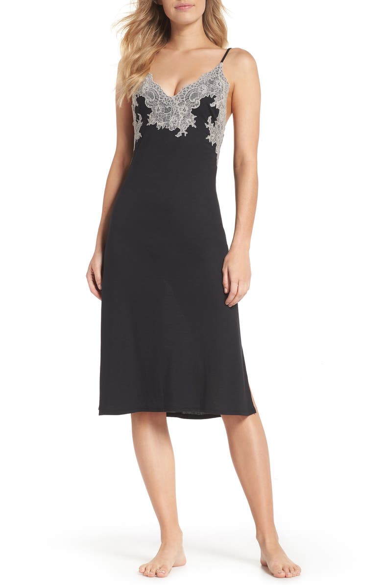 Natori Luxe Shangri-La Nightgown, Main, color, Black