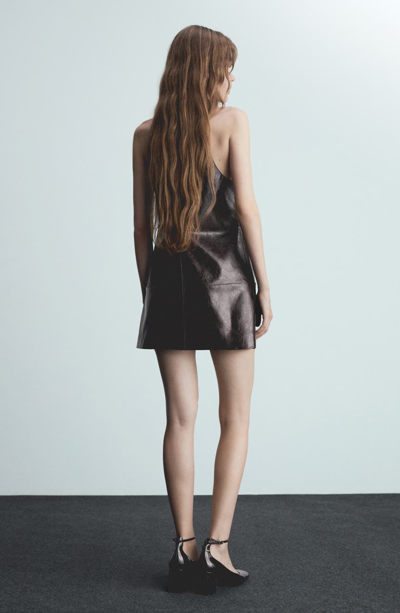 MANGO Sleeveless Faux Leather Shift Minidress, Alternate, color,