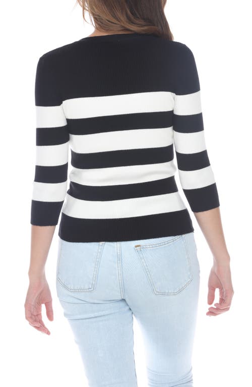 Rain And Rose Three Quarter Sleeve Sweater In Black Stripe