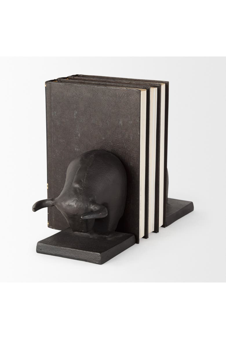Tauro Cast Aluminum Raging Bull Bookends, Alternate, color, Black