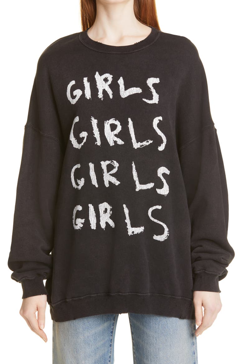 Girls Girls Oversize Distressed Sweatshirt, Main, color, ACID BLACK