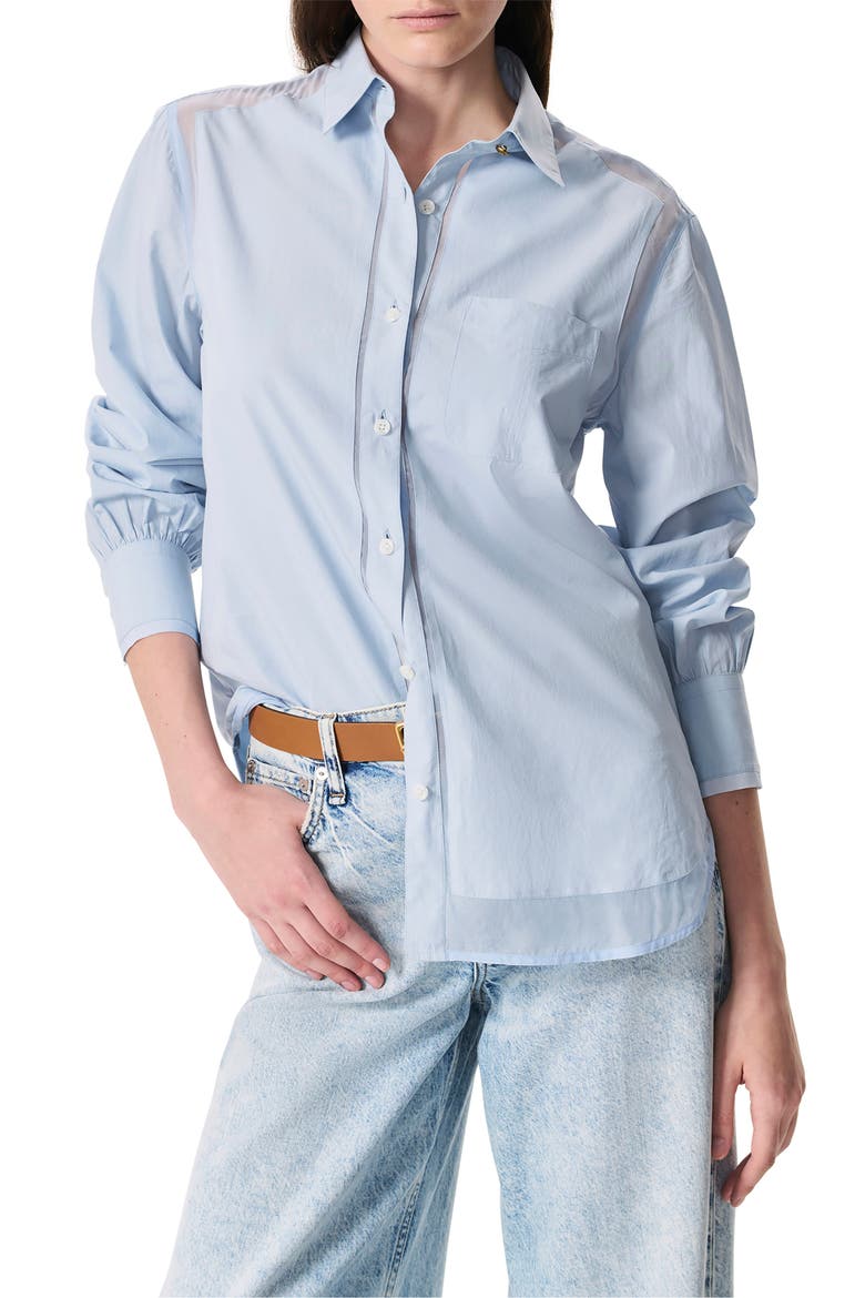 Maxine Mixed Media Button-Up Shirt, Main, color, LIGHT BLUE