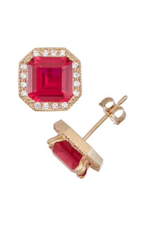 10K Gold Faceted Stone Stud Earrings