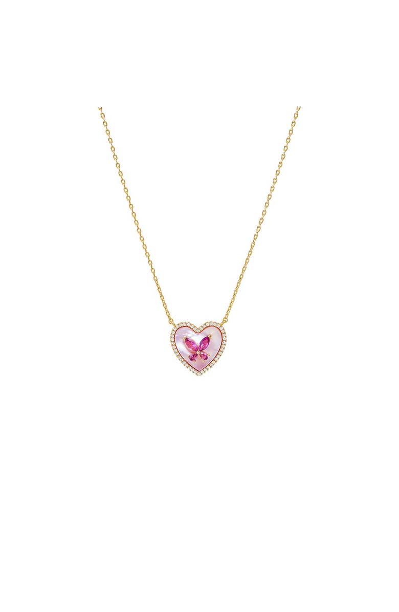 BY ADINA EDEN Pink CZ Butterfly Heart Stone Necklace, Main, color,