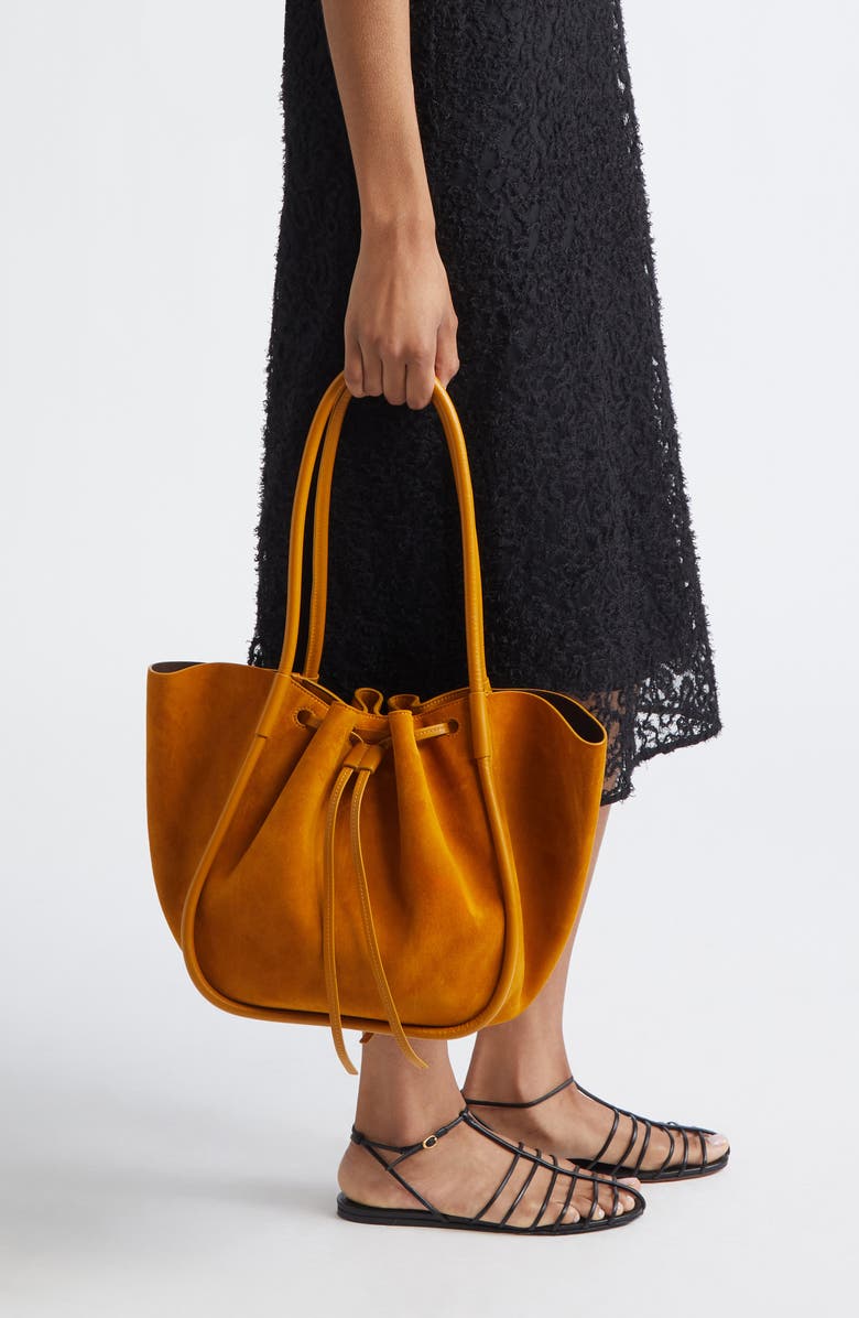 Proenza Schouler Large Ruched Suede Tote, Alternate, color, Honey