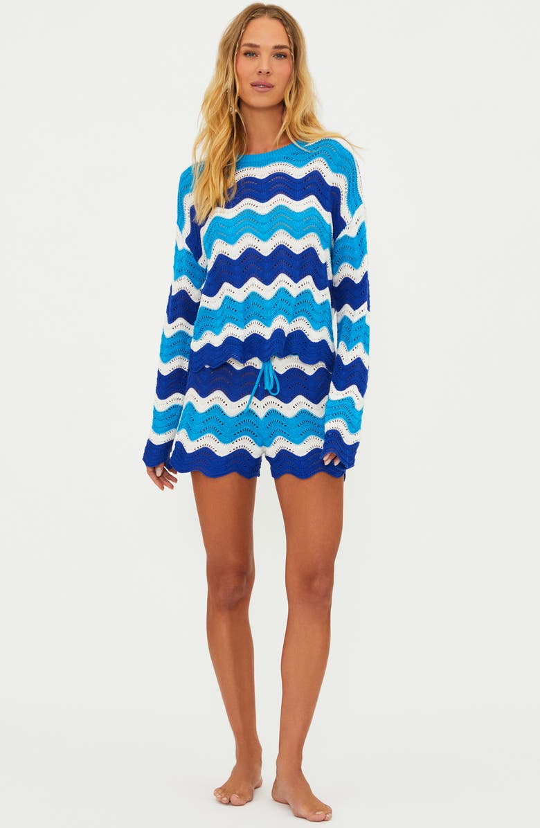 Beach Riot Balboa Wavy Stripe Pointelle Cover-Up Shorts, Alternate, color, Riviera Waves