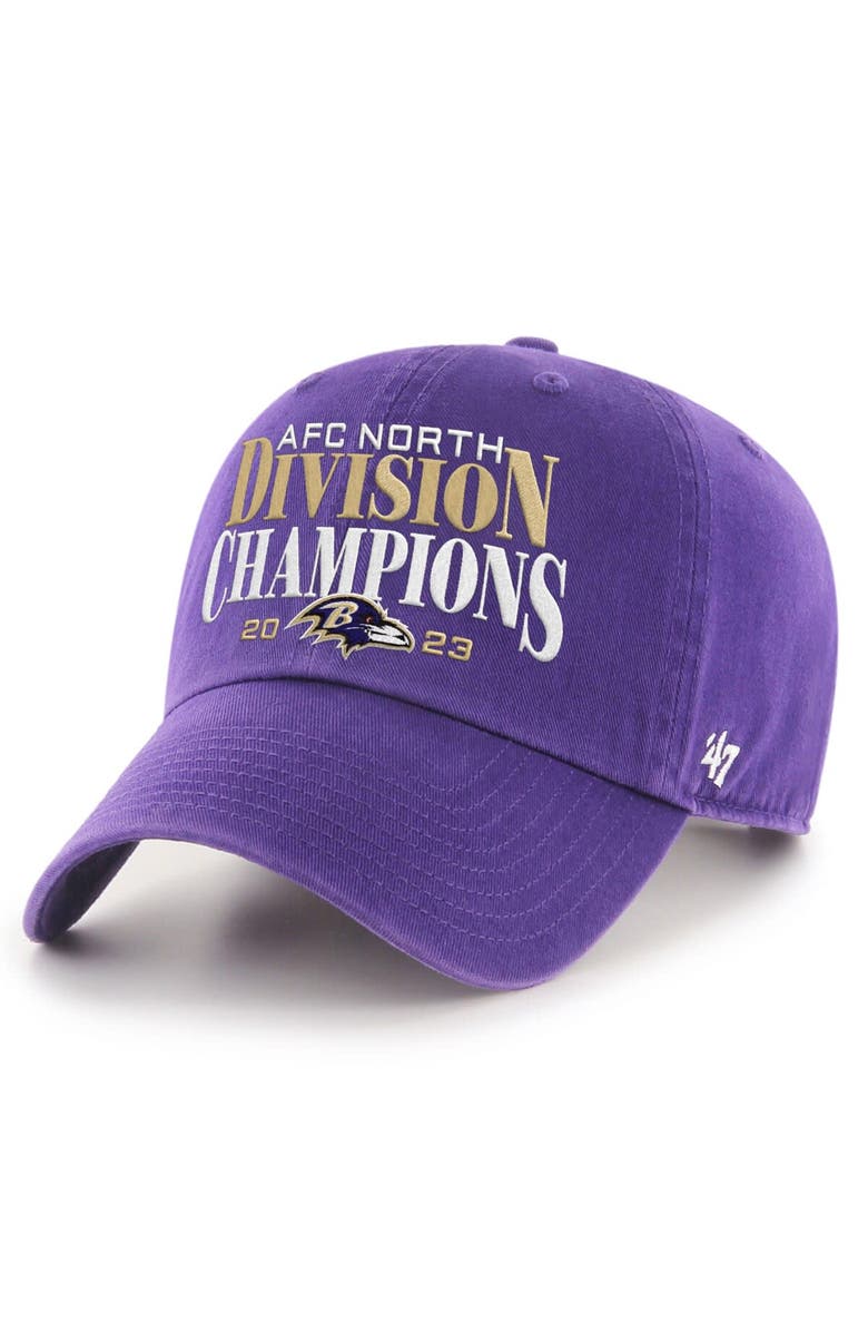 '47 Men's '47 Purple Baltimore Ravens 2023 AFC North Division Champions Clean Up Adjustable Hat, Main, color,