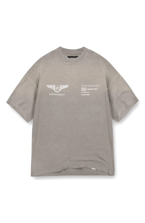 Represent Team Oversized Fit Graphic Logo Tee In Dark Taupe