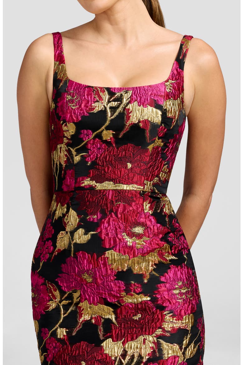 Lorena Metallic Floral Brocade Mermaid Gown, Alternate, color, FUCHSIA MULTI