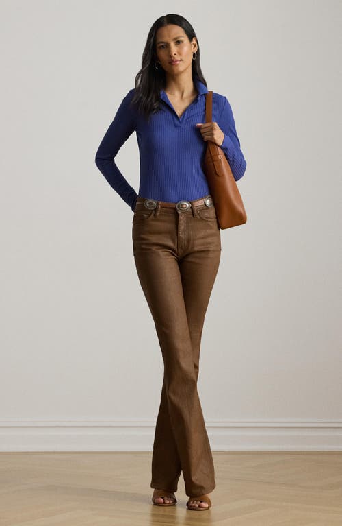 Ralph Lauren Rib-knit Long-sleeve Polo Top In Blue