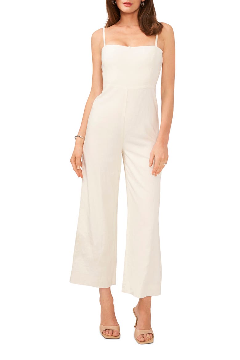 Smocked Back Sleeveless Wide Leg Linen Blend Jumpsuit, Main, color, ULTRA WHITE