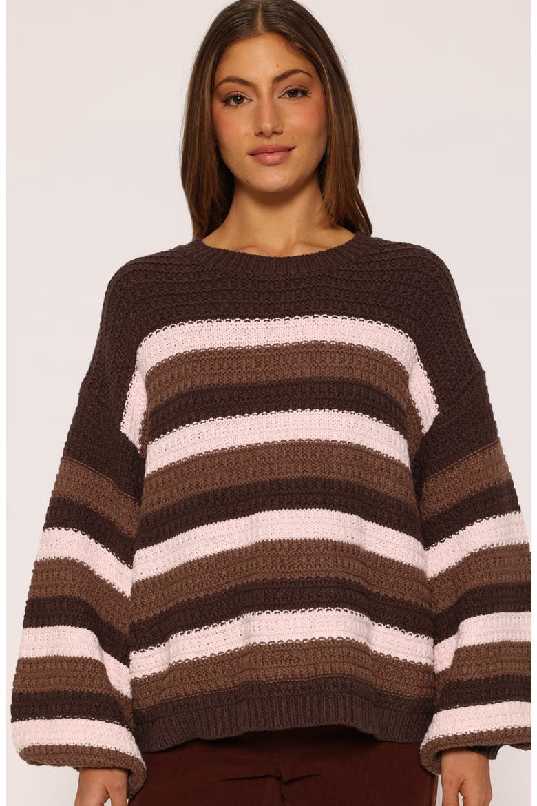 Kadie Textured Knit Sweater, Alternate, color, CHOCOLATE PINK STRIPE