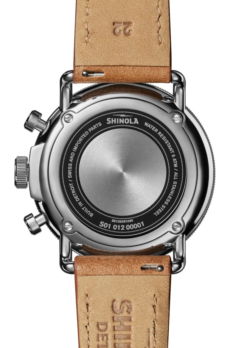 Canfield Model C56 Chronograph Leather Strap Watch, 43mm, Alternate, color, BLUE