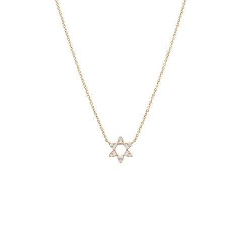 Diamond Round X Baguette Open Star Of David Necklace 14K