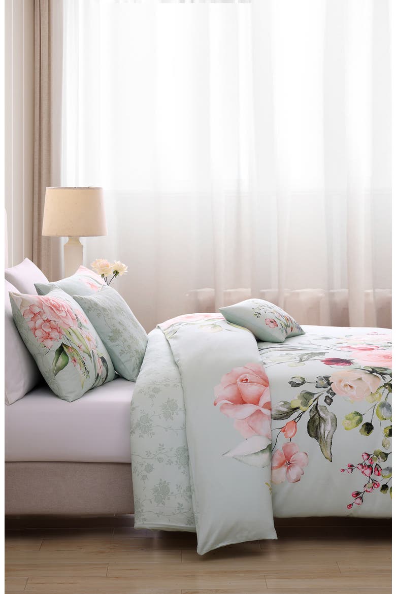 Misty Rose 5-Piece Reversible Comforter Set, Alternate, color, GREEN