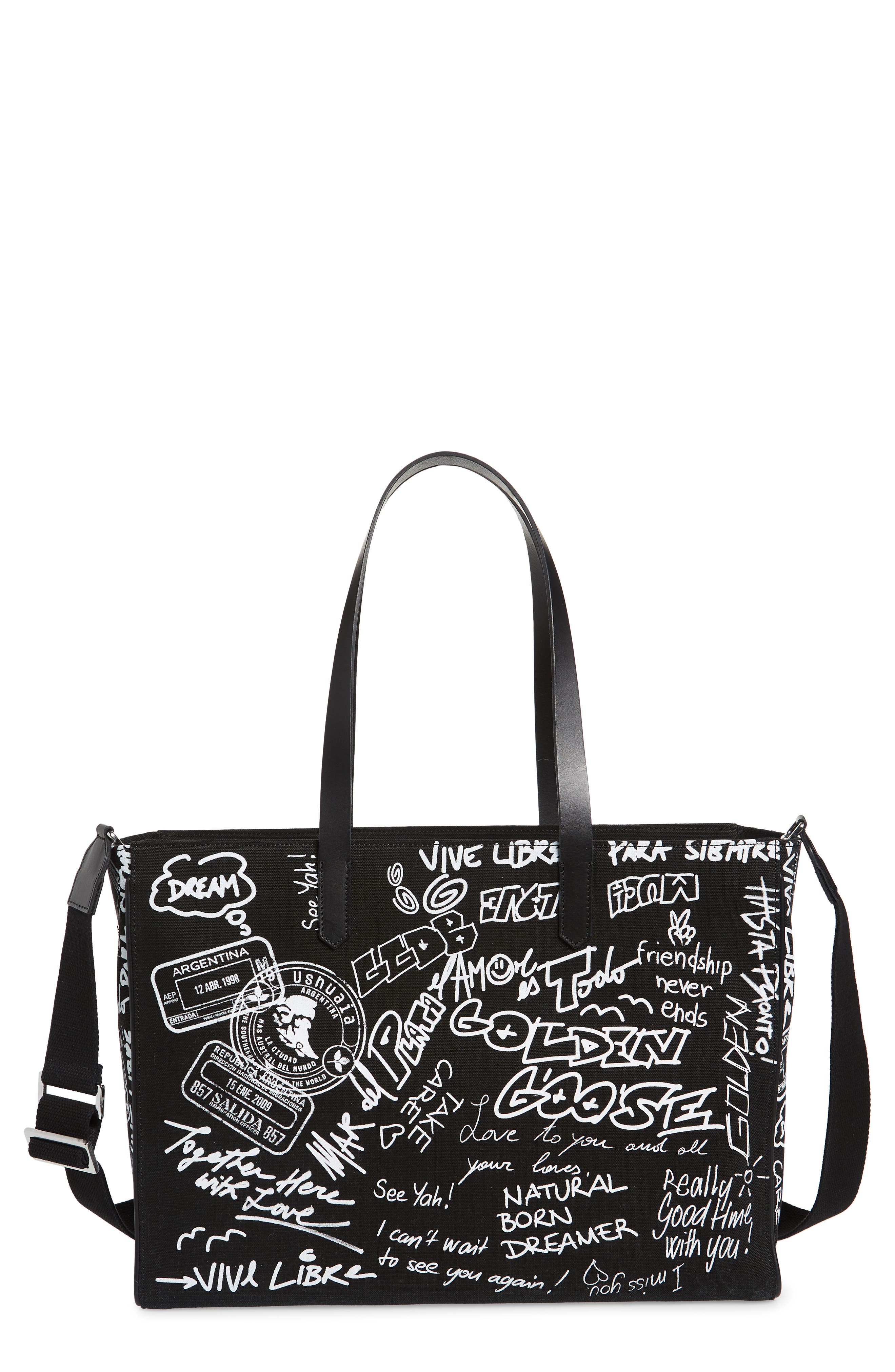Golden Goose California East/West Graffiti Print Canvas Shopper Tote, Main, color, 