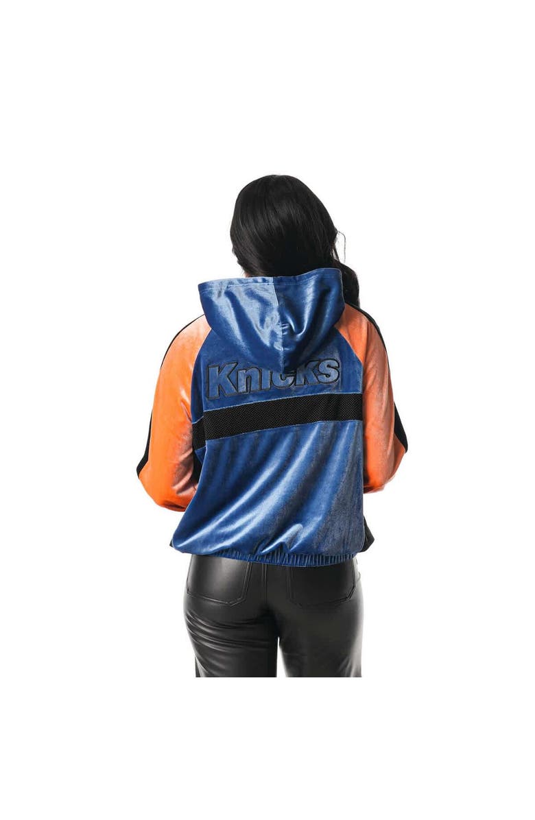 THE WILD COLLECTIVE Women's The Wild Collective Blue New York Knicks Velour Full-Zip Track Jacket Hoodie, Alternate, color, 