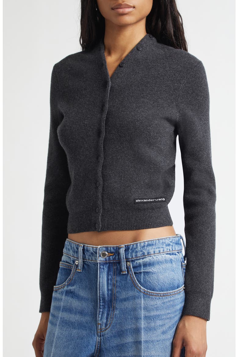 Continuous Placket Crop Wool Blend Cardigan, Alternate, color, CHARCOAL